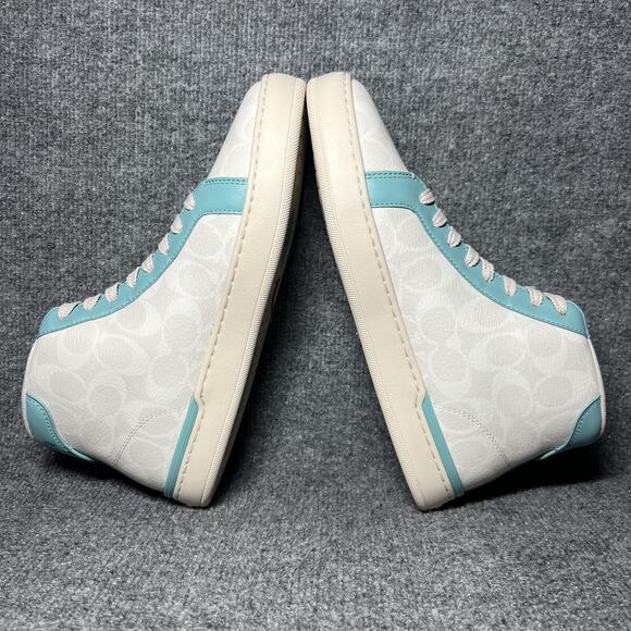 Coach Shoes Mens Size 10 White Teal High Top Signature C Monogram Lace Up CV222 - Picture 6 of 9